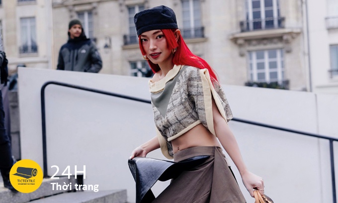 Châu Bùi mặc áo hở eo ngồi ghế đầu show Louis Vuitton ở Paris
